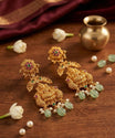 Lakshmi Temple Jhumka Earrings with Green Bead Drops