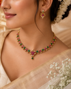 Pink Stone Floral Gold Tone Necklace Set