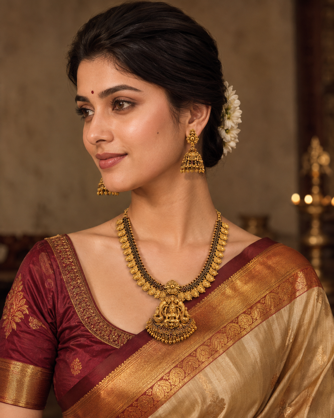 Kasula Gold Plated Necklace with Lakshmi Devi Pendant Set