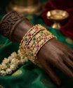 Pink Green Stone Statement Bangle Set