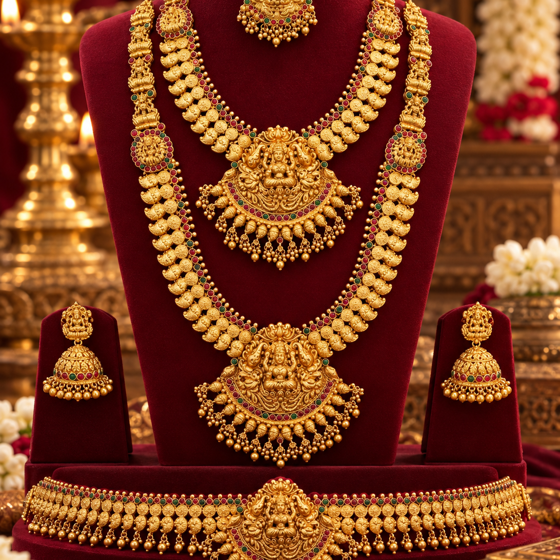 Semi Bridal Multi-Layer Temple Jewellery Set