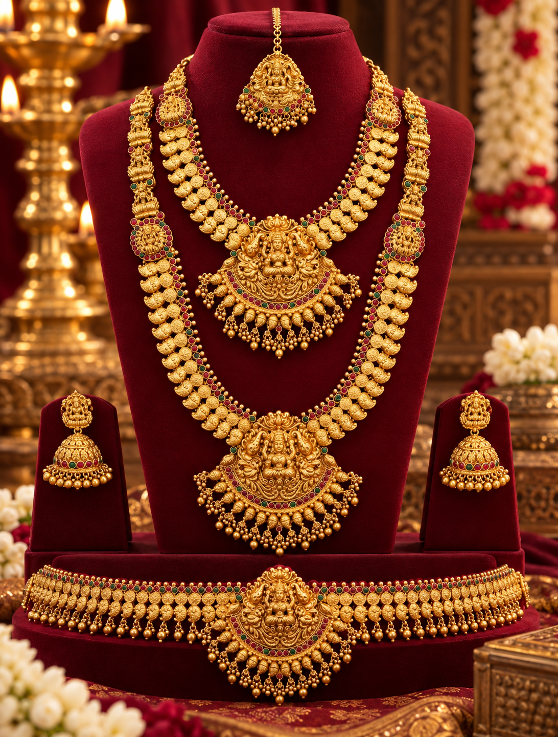 Semi Bridal Multi-Layer Temple Jewellery Set