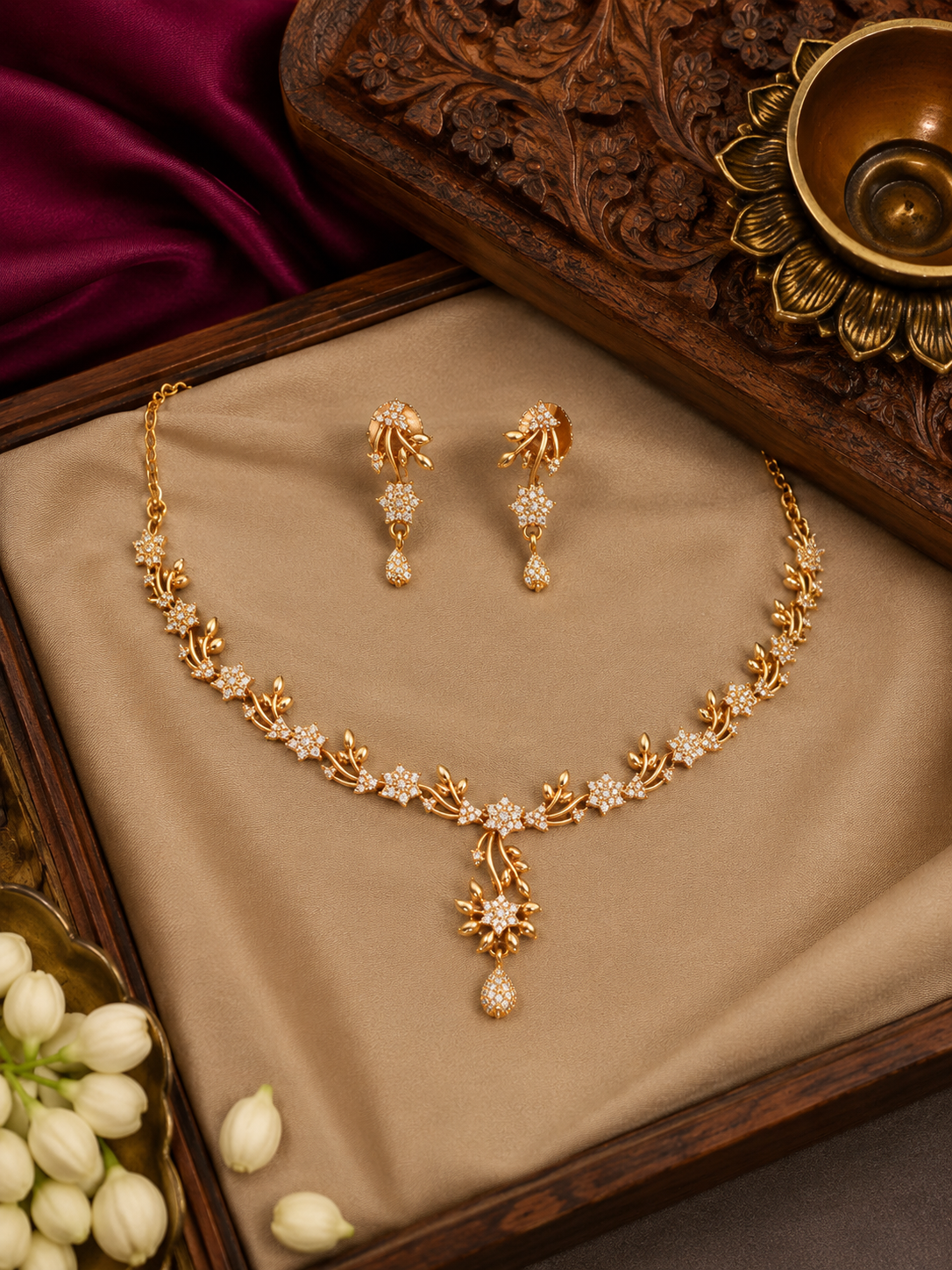 Teardrop Gold Tone Pendant Long Necklace Set
