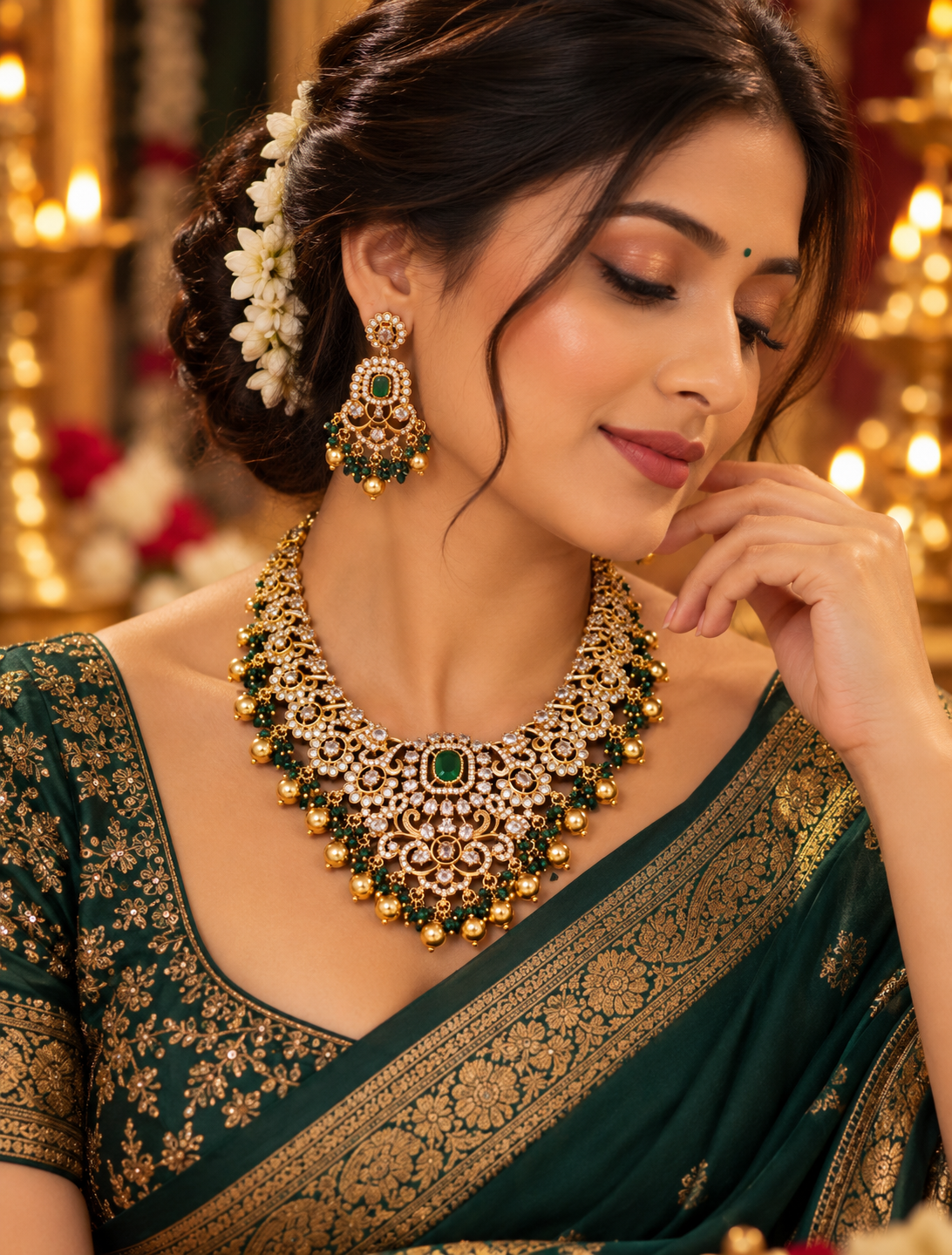 Gold Finish Emerald Antique Choker Necklace Set