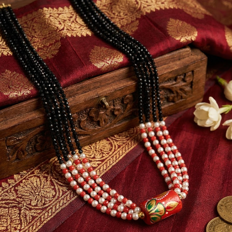 Red White Beaded Mangalsutra