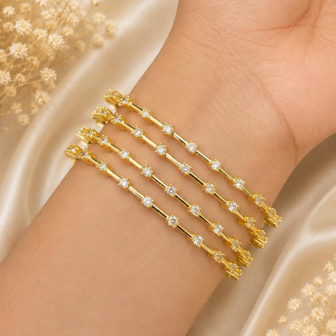 Gold Plated White Stone Multi-Row Bangle