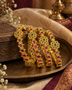 Gold Plated Pink Green Stone Floral Bangle