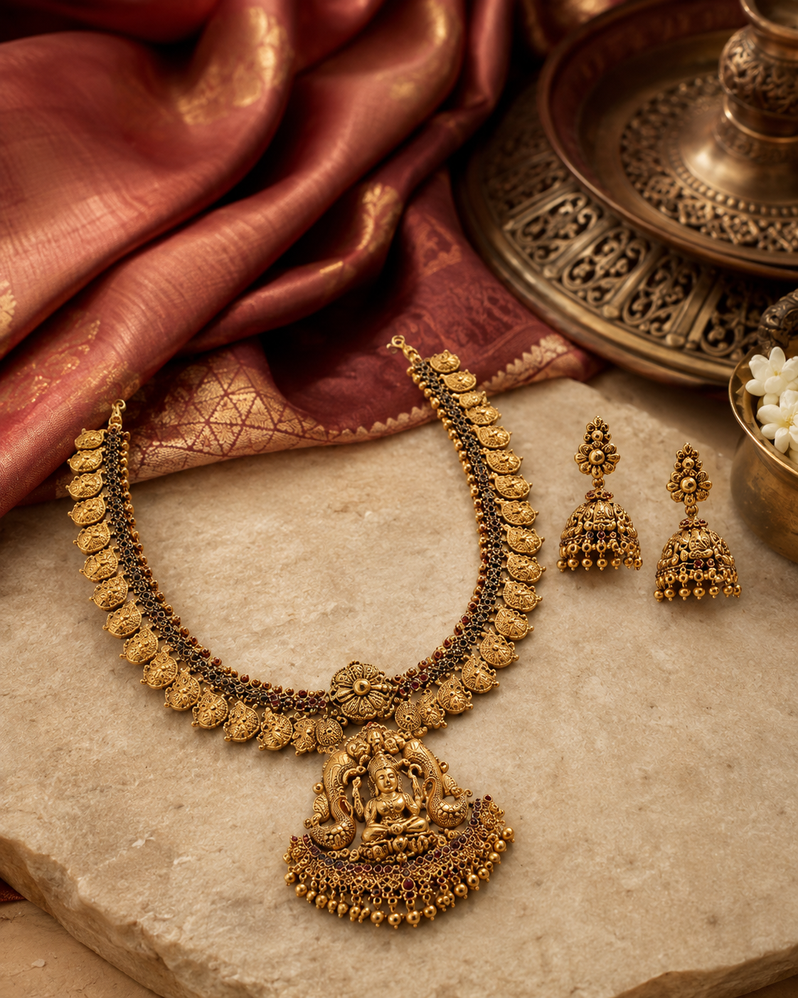 Kasula Gold Plated Necklace with Lakshmi Devi Pendant Set