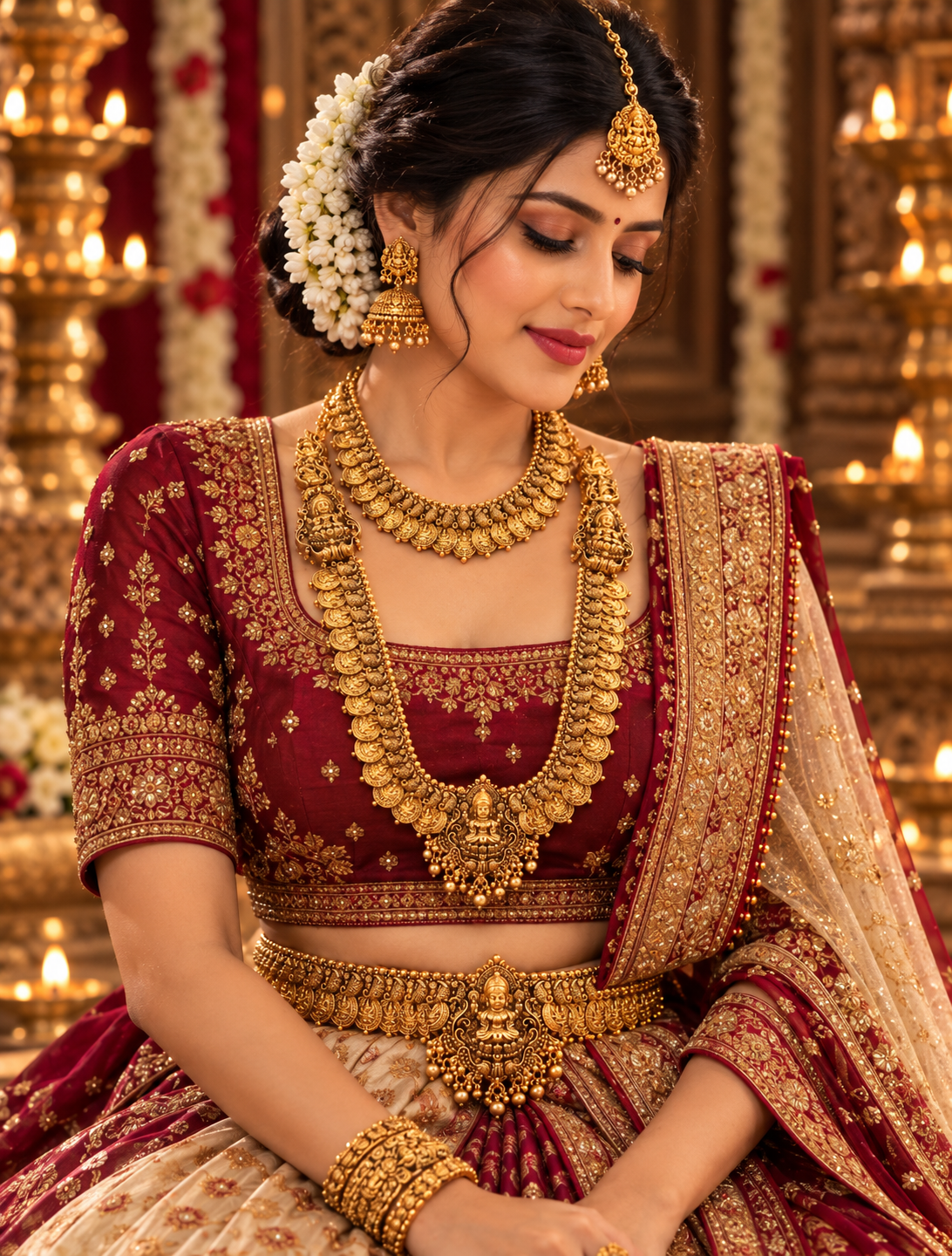 Semi Bridal Multilayer Peacock Stone Jewellery Set