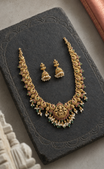 Peacock Lakshmi Devi Pearl Beaded Fringe Gold Plated Necklace Set