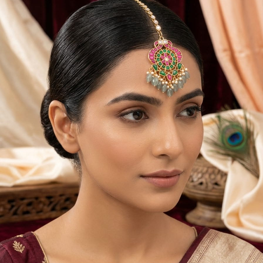Jadau Kundan Multicolour Gold-Plated Maang Tikka