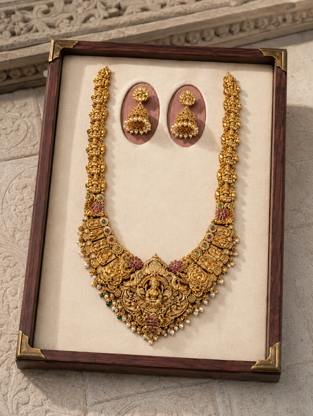 Lakshmi Devi Temple Bridal Gold Plated Necklace Set
