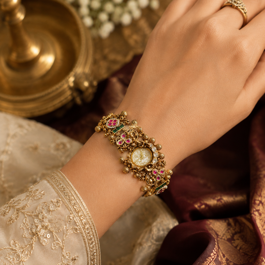 Antique Floral Kundan Heritage Watch