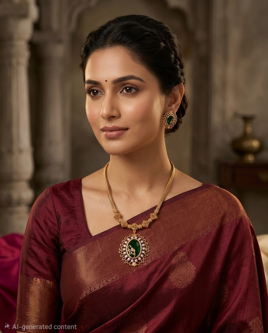 Green Stone Gold-Plated Necklace Set