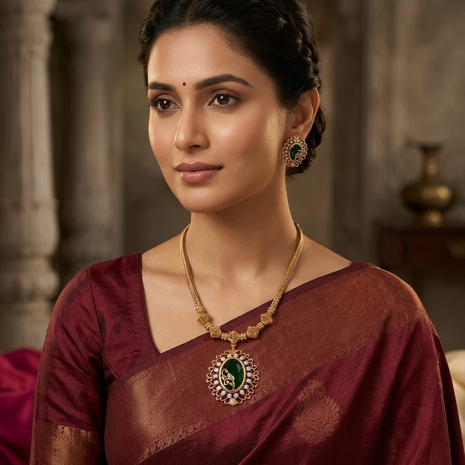 Green Stone Gold-Plated Necklace Set