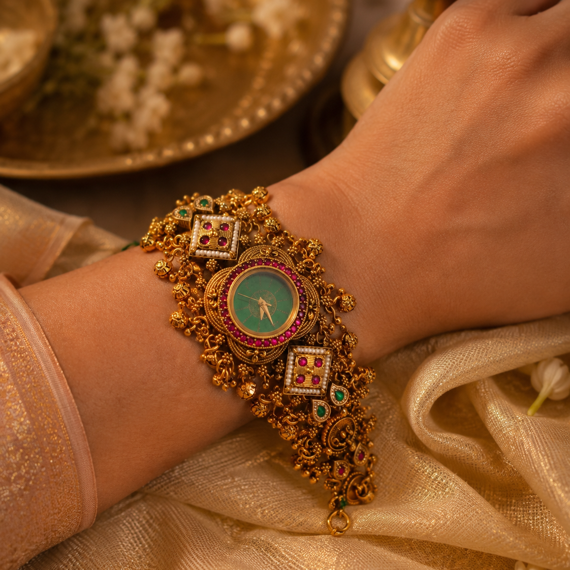 Green Kundan Geometric Heritage Watch