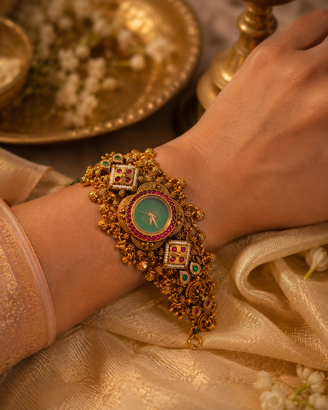 Green Kundan Geometric Heritage Watch