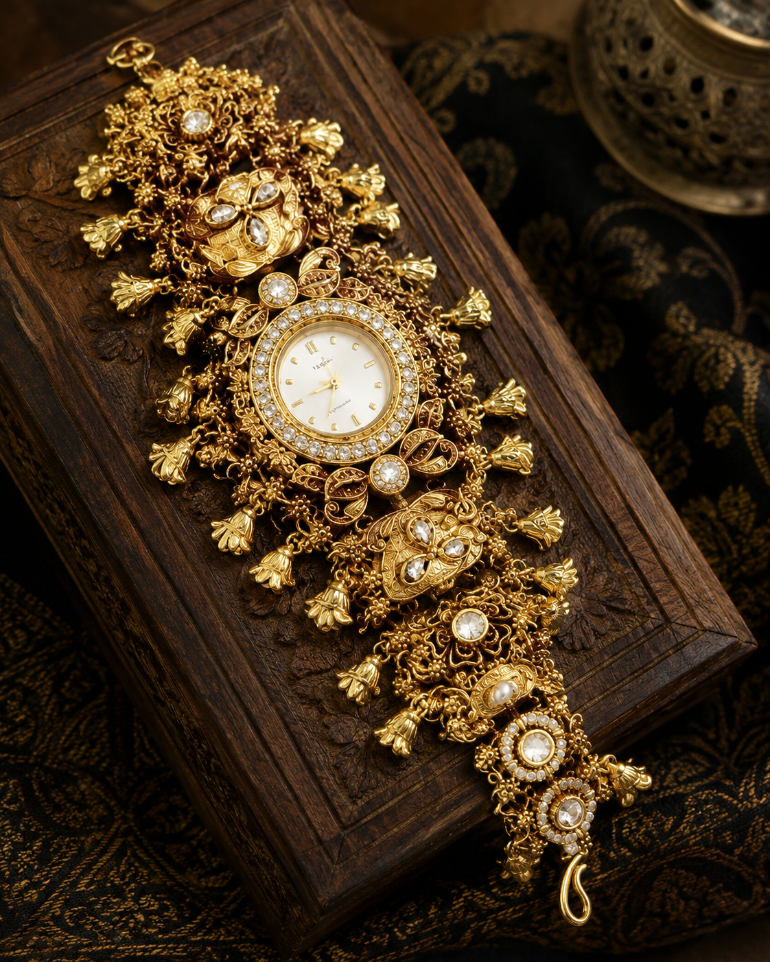 Rajwadi Pearl Kundan Statement Watch