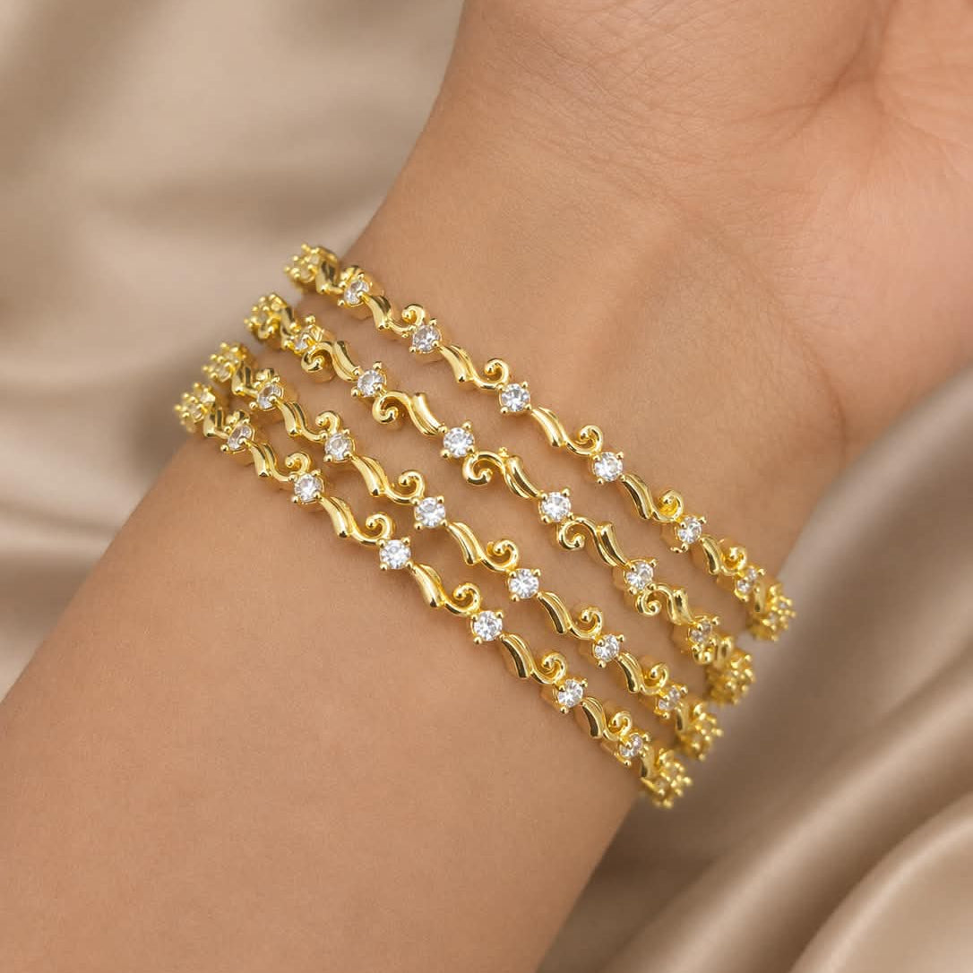 Gold Plated White Stone Floral Pattern Bangle