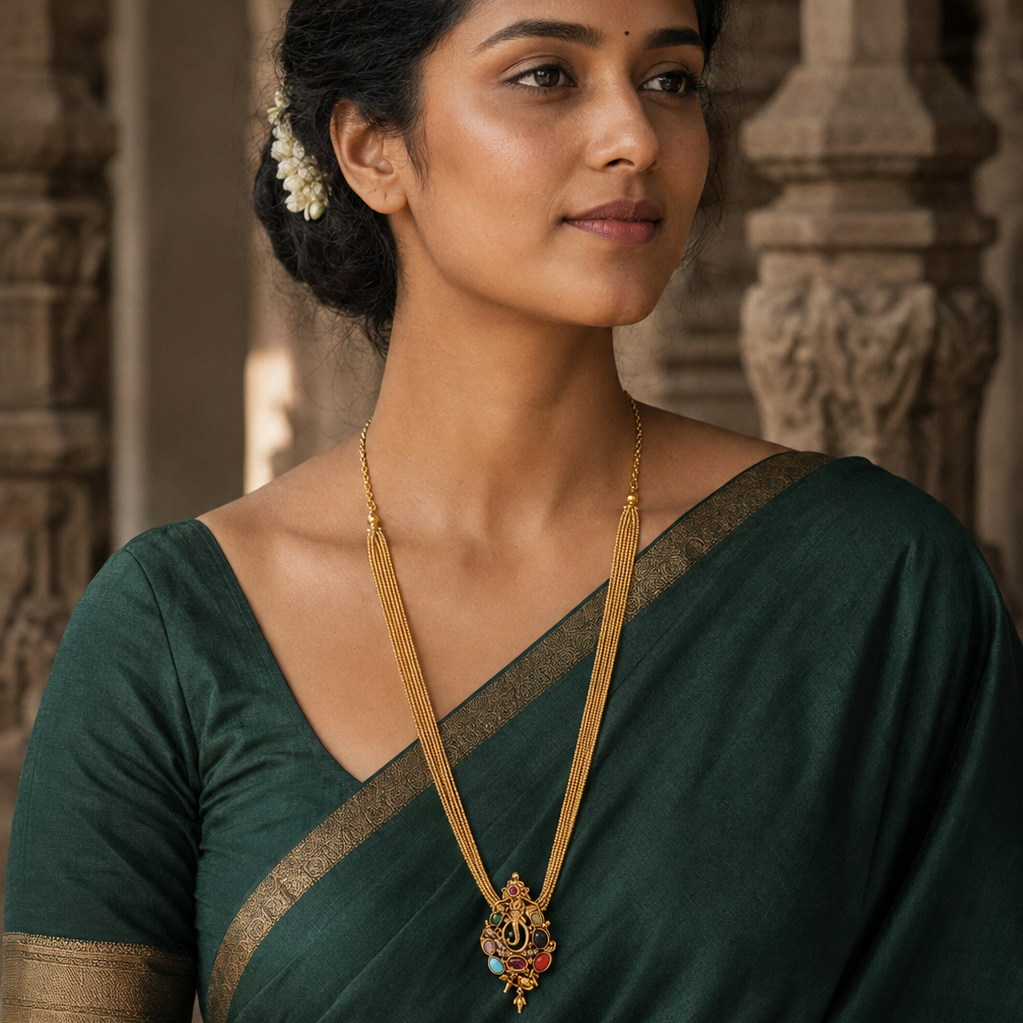 Ganesh Gold Plated Pendant Chain Necklace