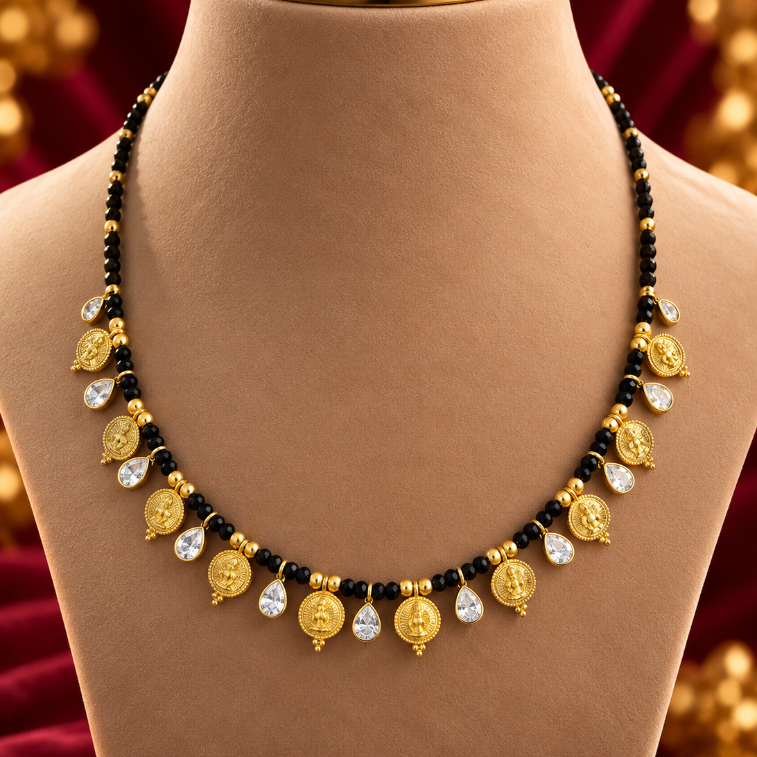 Black Bead Gold Charm Mangalsutra