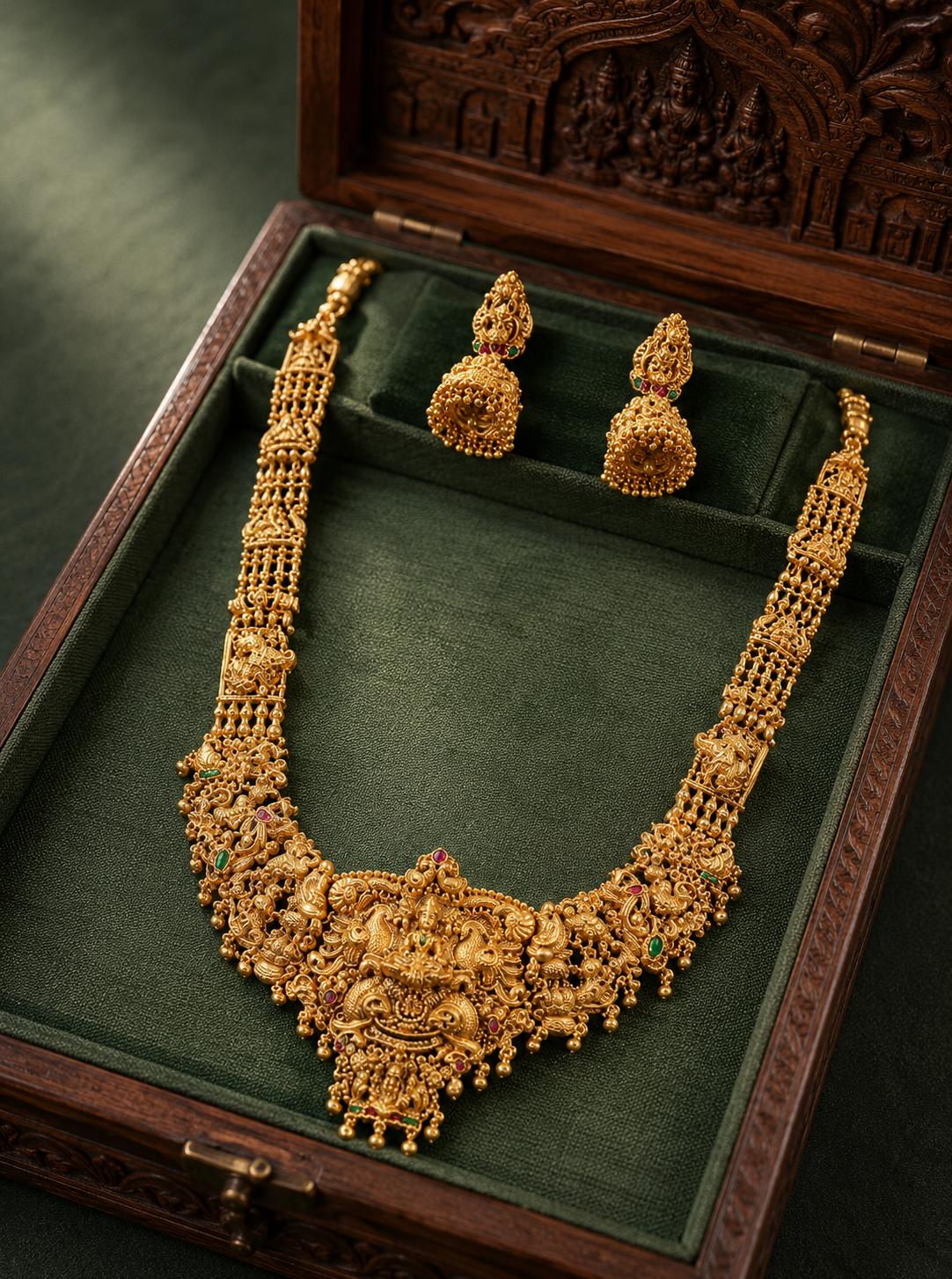 Lakshmi Devi Temple Long Gold Plated Haram Set