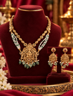 Gold Finish Lakshmi Motif Temple Necklace Set with Earrings