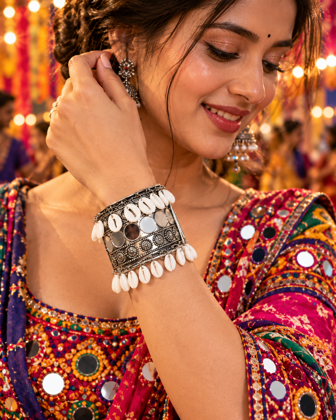 Mirror Work Shell Cuff Bracelet