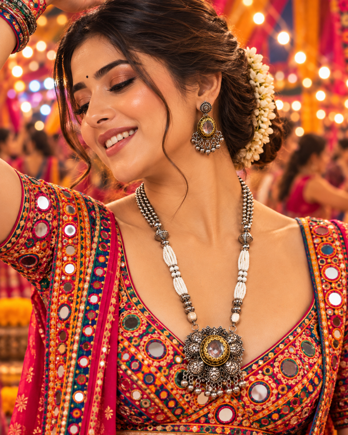 Oxidised Round Stone Necklace Set