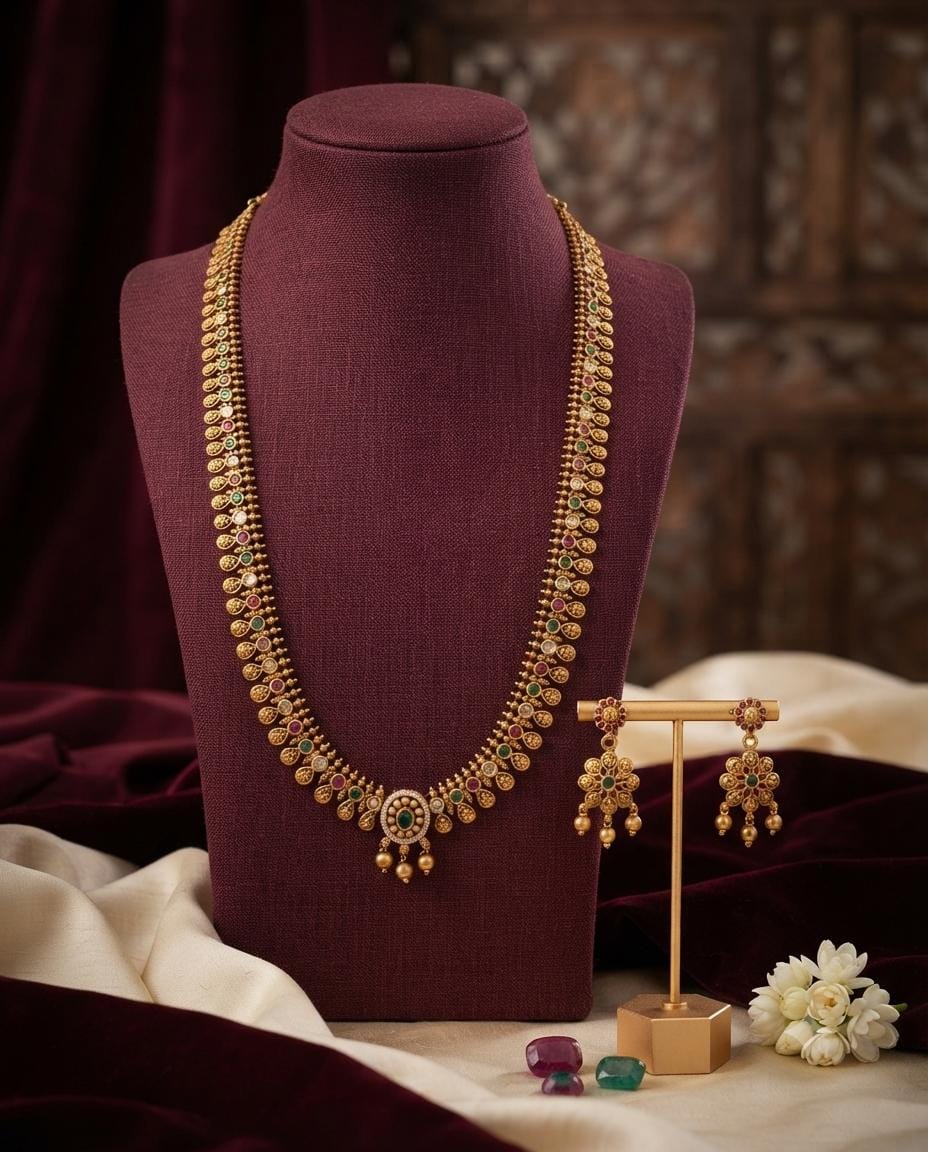 Gold Finish Teardrop Pendant Long Necklace