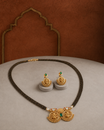 Double Lakshmi Devi Long Black Bead Gold Plated Mangalsutra