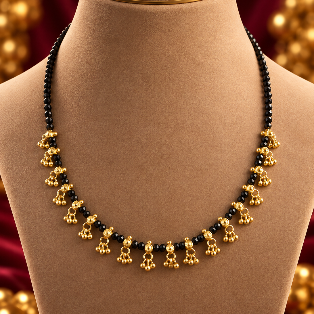 Classic Floral Motif Black Bead Mangalsutra