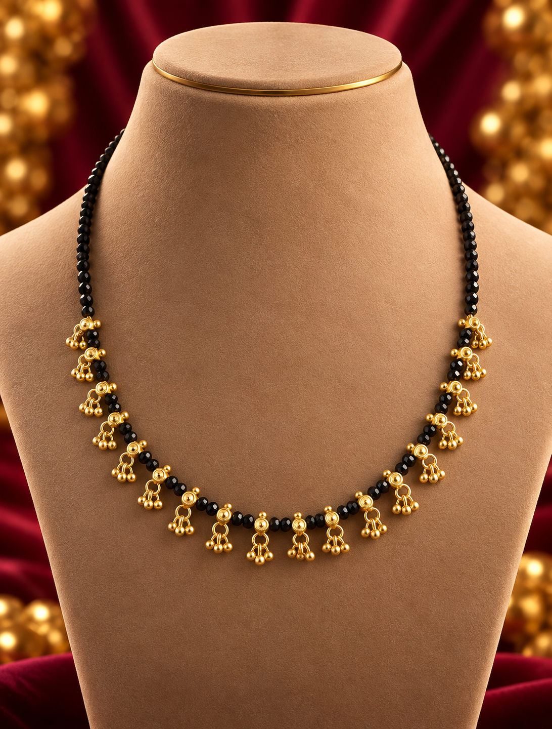 Classic Floral Motif Black Bead Mangalsutra
