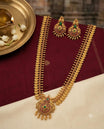 Gold Plated Floral Temple Haram Necklace Set with Jhumka Earrings