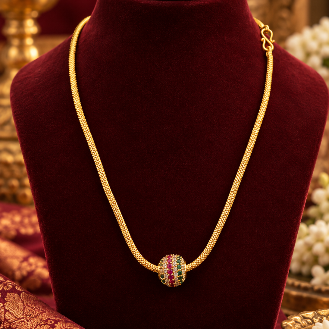 Gold Finish Ruby Green Pendant Chain
