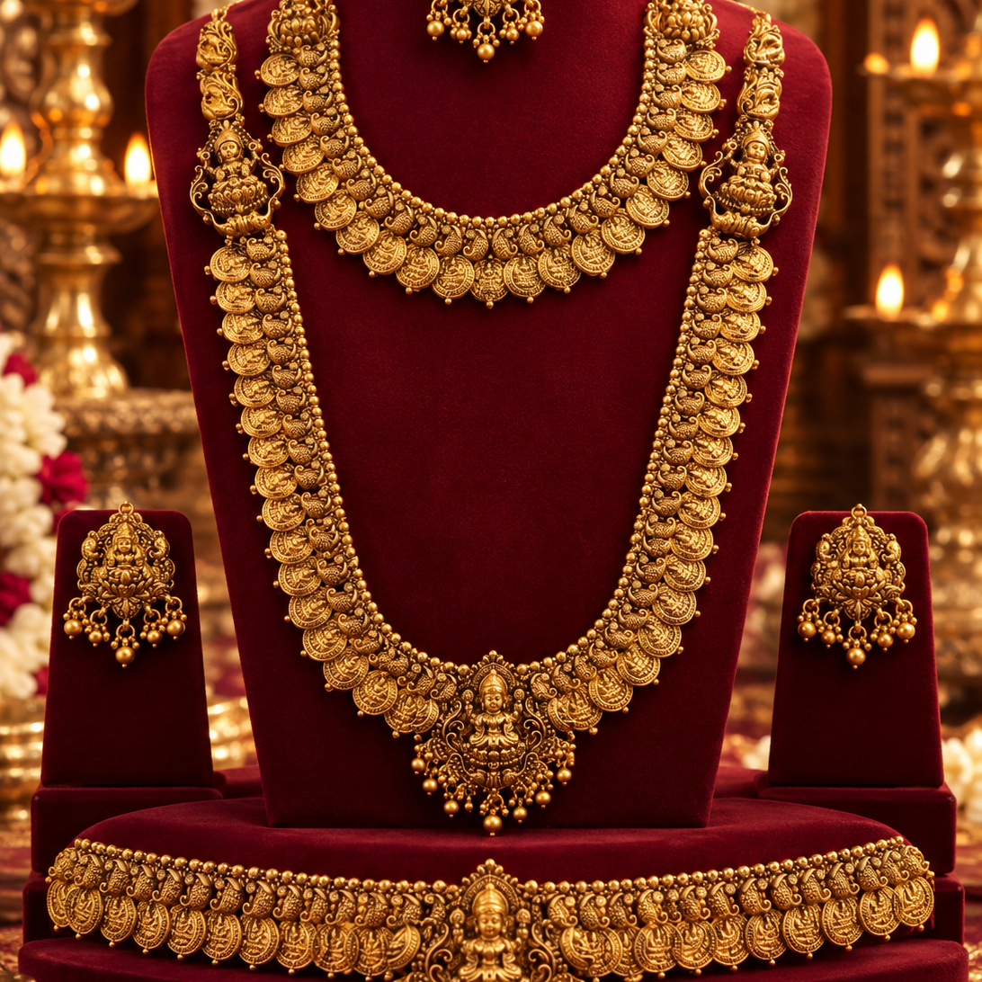 Semi Bridal Multilayer Peacock Stone Jewellery Set