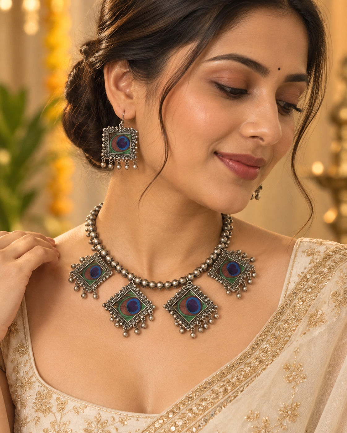 Oxidised Multicolour Necklace Set