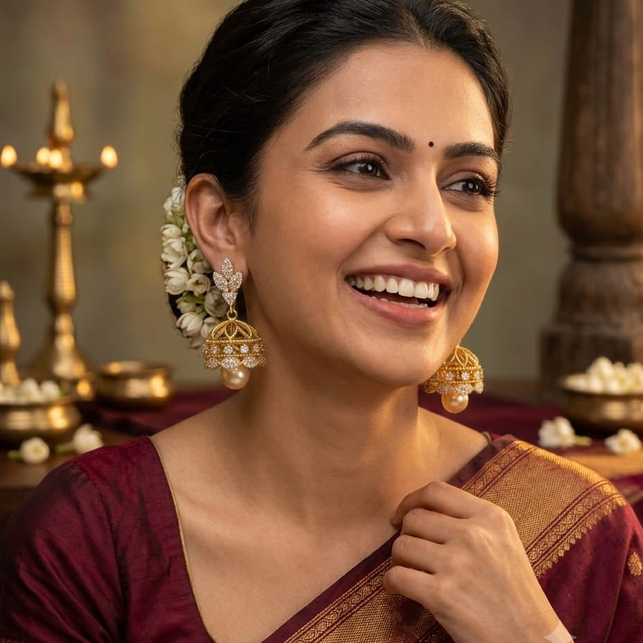 Gold Finish Stone Studded Dome Jhumka Earrings