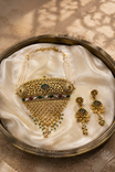 Rajwadi Floral Pearl Choker with Green Bead Drops