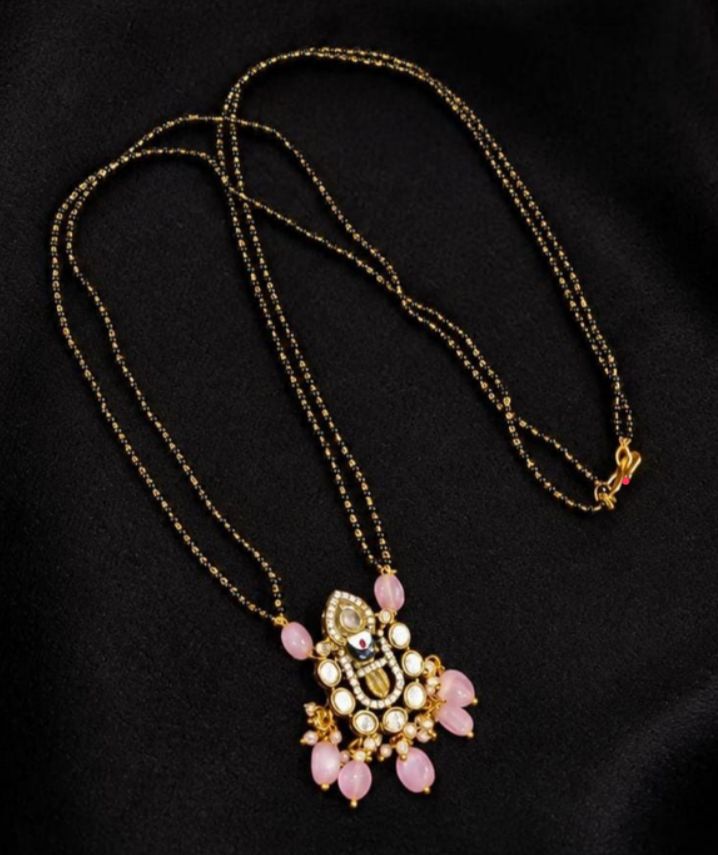 Gold Plated Pink Stone Designer Mangalsutra