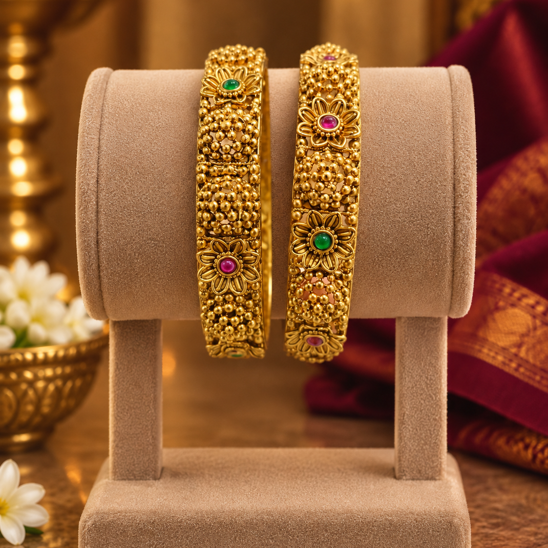 Multicolour Floral Stone Bangle Pair