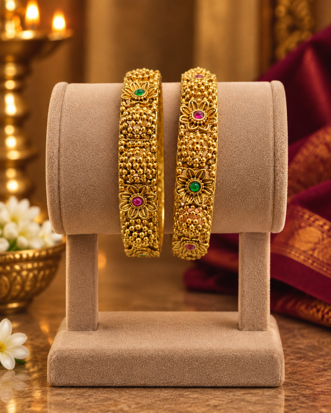 Multicolour Floral Stone Bangle Pair