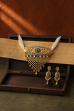 Peacock Gold Plated Choker with Black Enamel Earrings