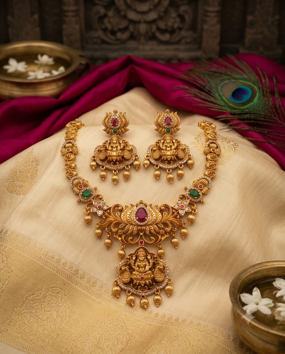 Lakshmi Temple Gold-Plated Necklace Set
