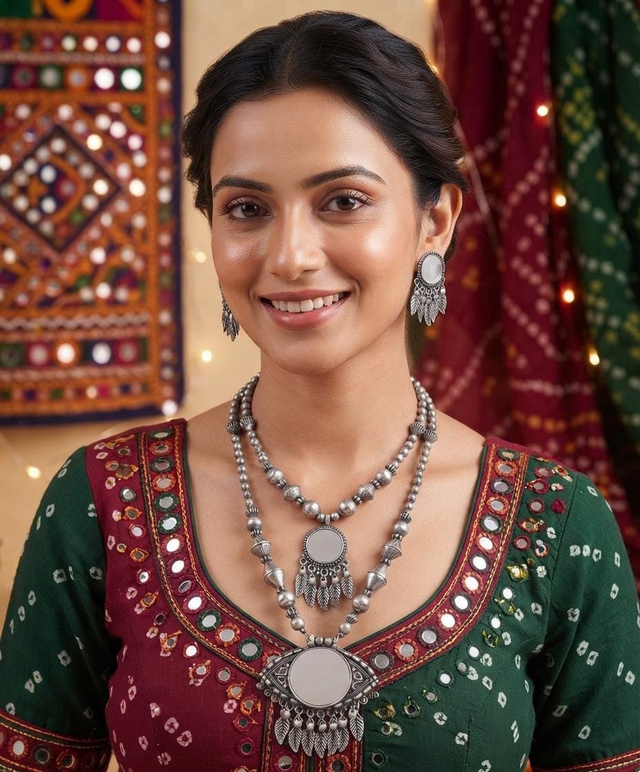 Oxidised Oval Pendant Necklace Set