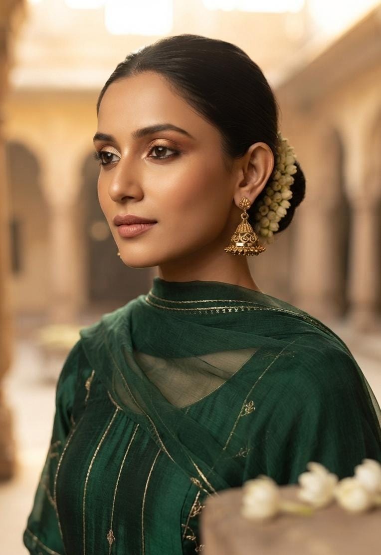 Ornate Gold Jhumka Earrings with Pearl Drops