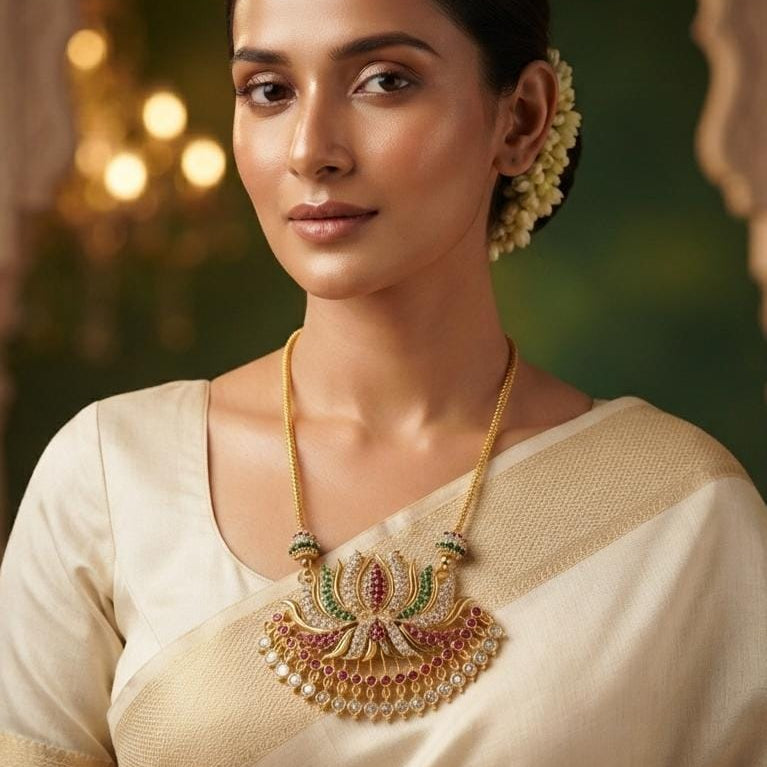 Gold Finish Peacock Pendant Necklace