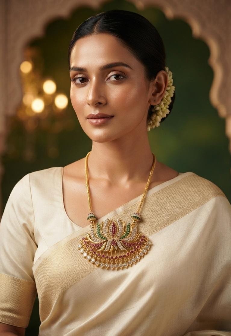 Gold Finish Peacock Pendant Necklace