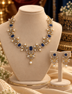 Blue Stone Floral Necklace Set with Pearl Drops