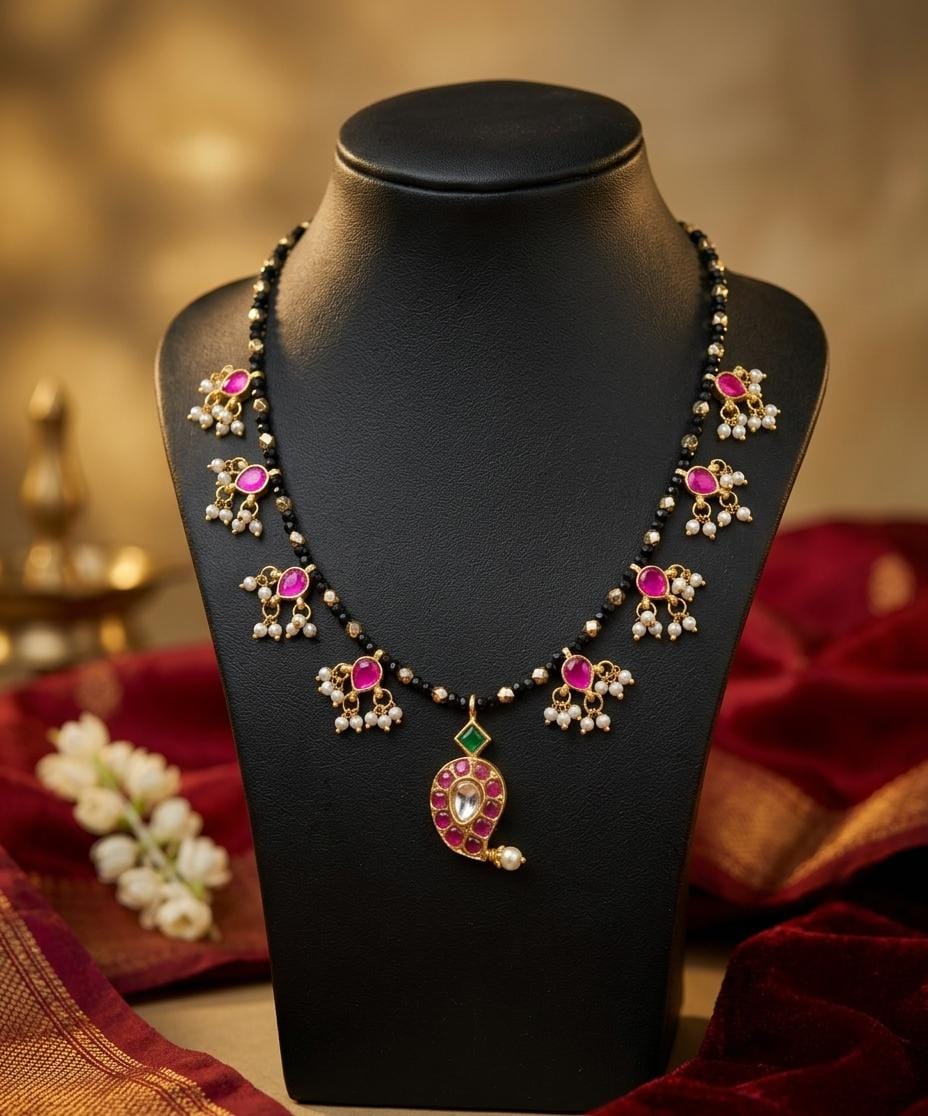 Pink Green Stone Traditional Mangalsutra
